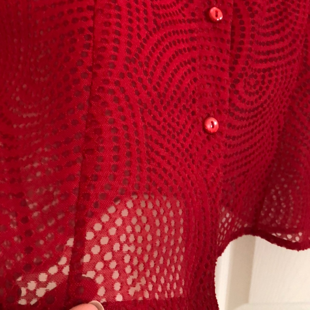 *3/$15 Notations Red Circles Burnout Blouse Sz L EUC - Picture 2 of 6